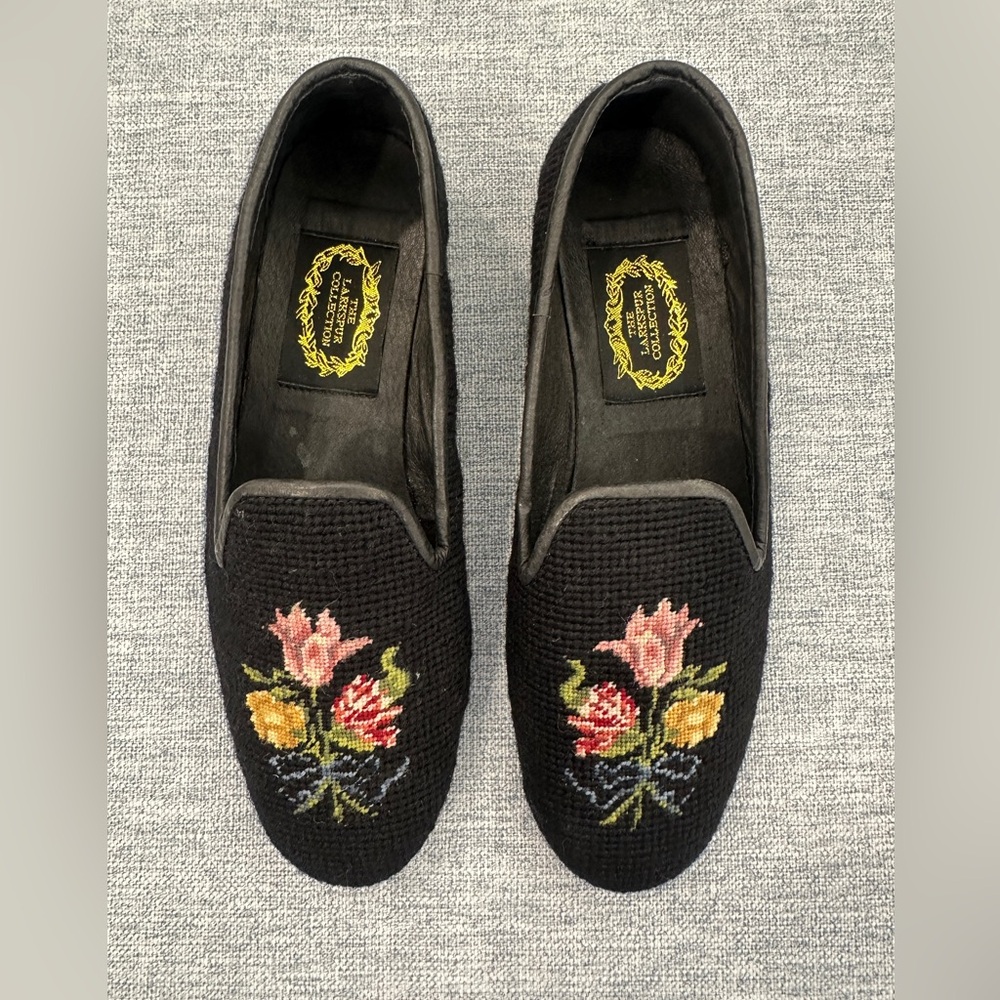 The Larkspur Collection Black Floral Embroidered Loafers